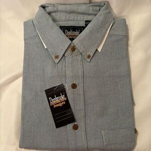 Dunbrooke Men Med Button Down‎ Shirt Long Sleeve Check Blue 100% Cotton Pocket